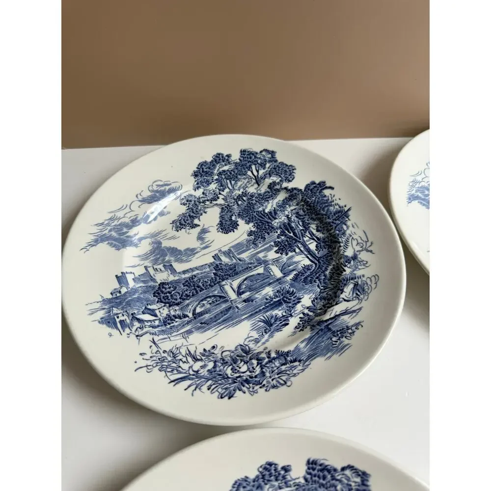 Vintage Wedgwood Dinner Plates Set of 4 Blue Transferware 